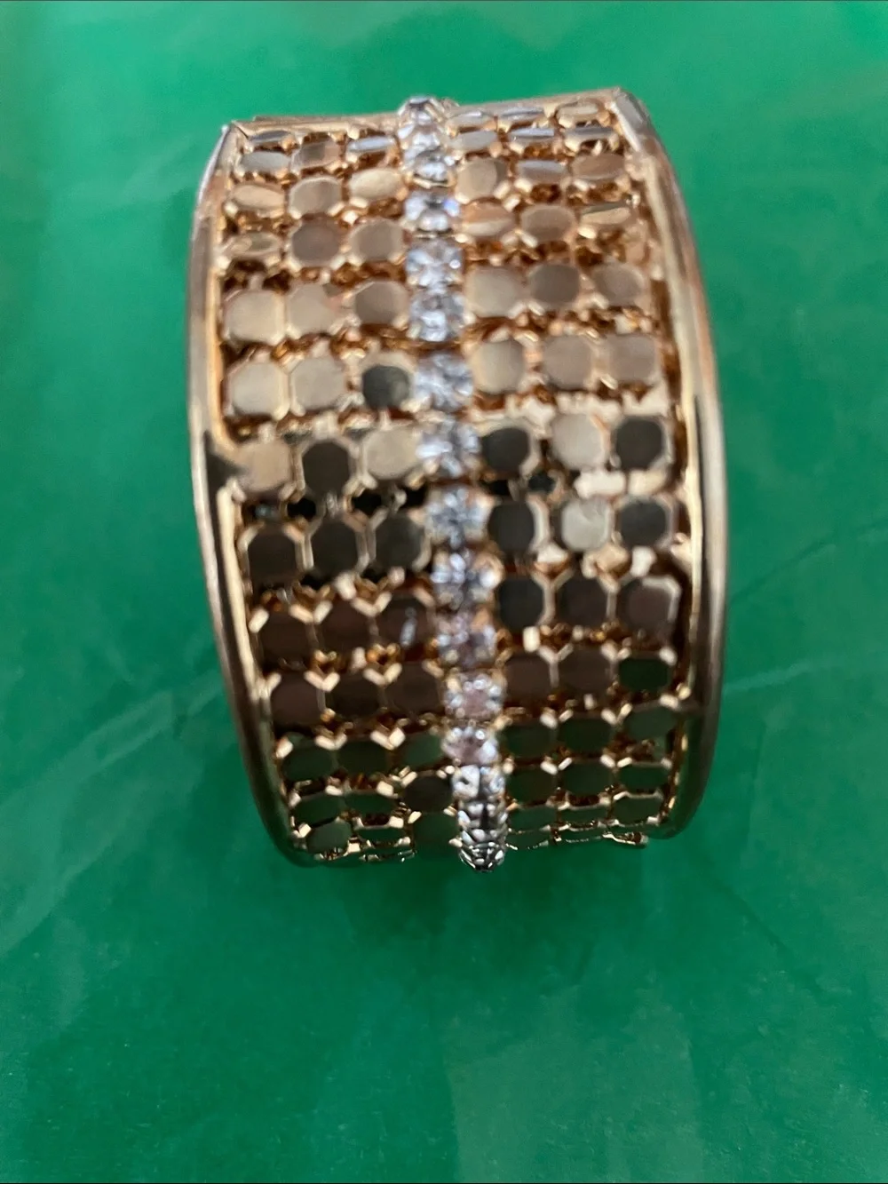 Macy's Gold-Tone Cuff Bracelet with Crystal Center Row